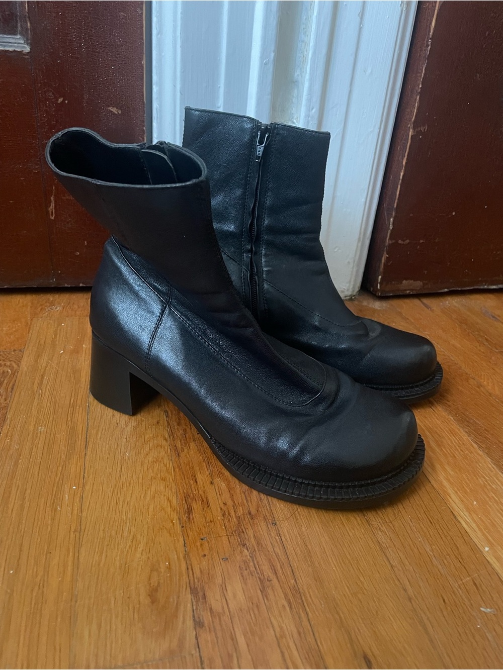 Margiela Black Women's Mid-Calf Leather Block Heel Boots